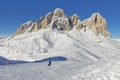 View of the Sassolungo Langkofel Group of the Italian Dolomites from the Val di Fassa Ski Area, Trentino-Alto-Adige region, Italy
