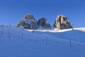 View of the Sassolungo Langkofel Group of the Italian Dolomites from the Val di Fassa Ski Area, Trentino-Alto-Adige region, Italy Royalty Free Stock Photo