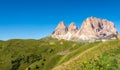 View at the Sassolungo and Sassopiatto Peaks from Sasso Pass in Italian Dolomites