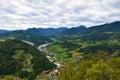 View of Sava hills in Slovene Prealps and an industrial district in the town of Lasko