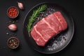 view Savor the raw Fresh striploin steak adorned with salt, spices