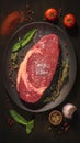 view Savor the raw Fresh striploin steak adorned with salt, spices