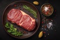 view Savor the raw Fresh striploin steak adorned with salt, spices