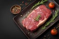 view Savor the raw Fresh striploin steak adorned with salt, spices