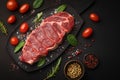 view Savor the raw Fresh striploin steak adorned with salt, spices