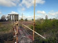 On scaffolding looking across fields