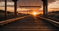 view of scene featuring sunset over railway tracks Royalty Free Stock Photo