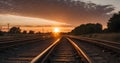 view of scene featuring sunset over railway tracks Royalty Free Stock Photo