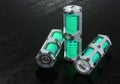 View of 3 SciFi Hexagonal Large Power Tank including a green translucent cylinder