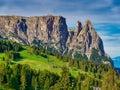 View of Sciliar mountain in summer alpe di siusi dolomite italy Royalty Free Stock Photo