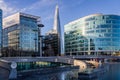 View of The Scoop at More London with The Shard in The South Bank, London, UK