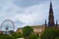 View of Scott Monument, Princes Street Gardens and Edinburgh Fes Royalty Free Stock Photo