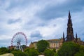 View of Scott Monument, Princes Street Gardens and Edinburgh Fes Royalty Free Stock Photo