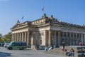 View of The Scottish National Gallery or National Gallery of Scotland, the neoclassical building, people interacting outside