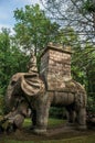 View of sculpture amidst the vegetation in the Park of Bomarzo.