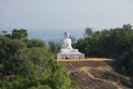 View of a sculpture of seated Buddha in the early morning. Sri Lanka