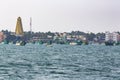 View from the sea of Arulmigu Ramanathaswamy yellow Temple in Rameshwaram.