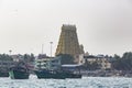 View from the sea of Arulmigu Ramanathaswamy yellow Temple in Rameshwaram.