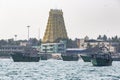View from the sea of Arulmigu Ramanathaswamy yellow Temple in Rameshwaram.