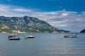 View of the sea bay and mountains distance in summertime. Montenegro.