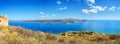 View on sea bay and old venitian fortress in Aptera on Crete island