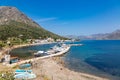 View on sea bay and old village on Talendos island, Grecee