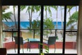 View on sea and beach from hotel room Royalty Free Stock Photo