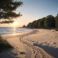 a view on the sea beach from the path on the dunes. Royalty Free Stock Photo