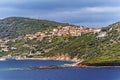 View from Sea of Cargese village in Corsica Island