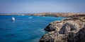 View of the sea and cliffs of Blue Lagoon, Cape Greco, Cyprus. Royalty Free Stock Photo