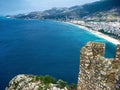 View of the sea and coastline from the height of the castle on the mountain. Alanya, Turkey Royalty Free Stock Photo