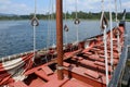 View of the sea from the deck of the wooden sailing yacht