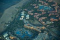 View on the sea and the desert from an airplane.View on the touristic resort and Red Sea from an airplane Royalty Free Stock Photo