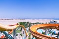 View of the sea and the desert from the upper observation deck of the water park Royalty Free Stock Photo