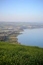 View of the sea of Galilee Kinneret lake from Mt. Arbel mountain, beautiful lake landscape, Israel, Tiberias Royalty Free Stock Photo