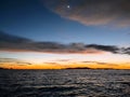 the view of the sea landscape at night is very beautiful with a blue sky dotted with stars, clouds and the moon Royalty Free Stock Photo