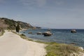 View of the sea, mountains and road (Kefalonia Island, Greece) Royalty Free Stock Photo