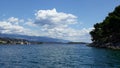 View of the sea, mountains, trees on the shore