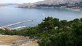 View of the sea, mountains, trees on the shore