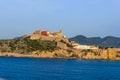 View from the sea of old Ibiza and the bulwark that surrounds it Royalty Free Stock Photo