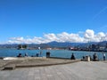 View of the sea from the pier with fishermen, Batumi, Georgija