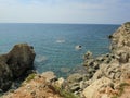 View of the sea from rocky coast