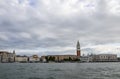 View from sea of San Marco Square, Campanile, Doge Palace and St. Mark\'s Cathedral. Venice Royalty Free Stock Photo