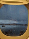 View of the sea from a ship window on a rainy eveni Royalty Free Stock Photo