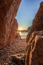 view of the sea in the sunrise, hidden stone beach at Vibnik Krk in Croatia