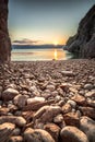 view of the sea in the sunrise, hidden stone beach at Vibnik Krk in Croatia