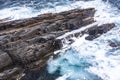 The view of sea surf crashing on rock at Cape du Couedic in Kangaroo Island, Australa.