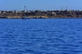 View from the sea to the bay, beautiful coral reefs form mountains and rocks against the blue sky and the clear sea coast of the u Royalty Free Stock Photo