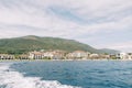 View from the sea to the beach near the villas of the One and Only hotel complex. Portonovi, Montenegro Royalty Free Stock Photo