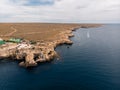 View from the sea to the cape with the church. Crimea